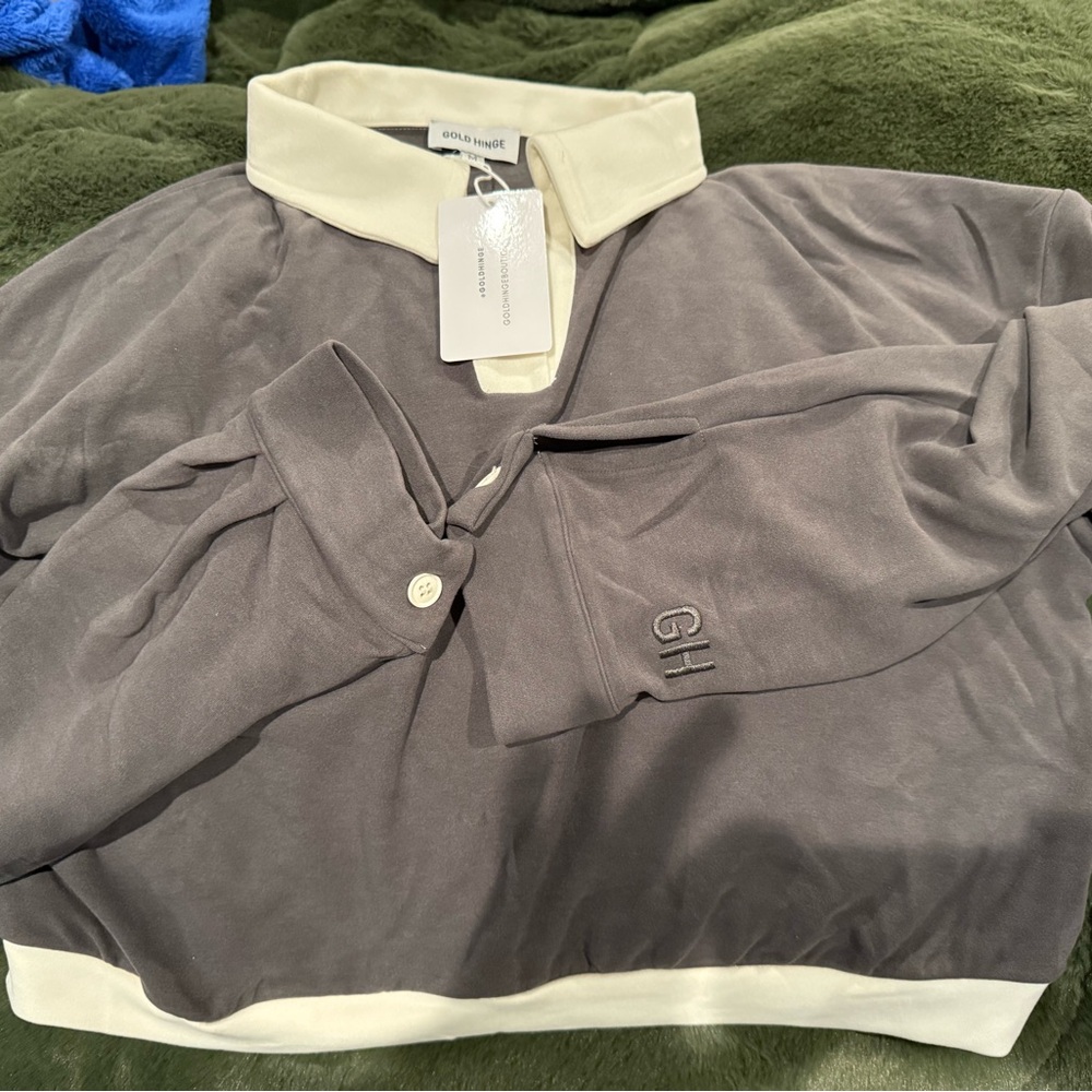 NWT Gold Hinge Charcoal Cropped Pullover Top - Picture 7 of 9